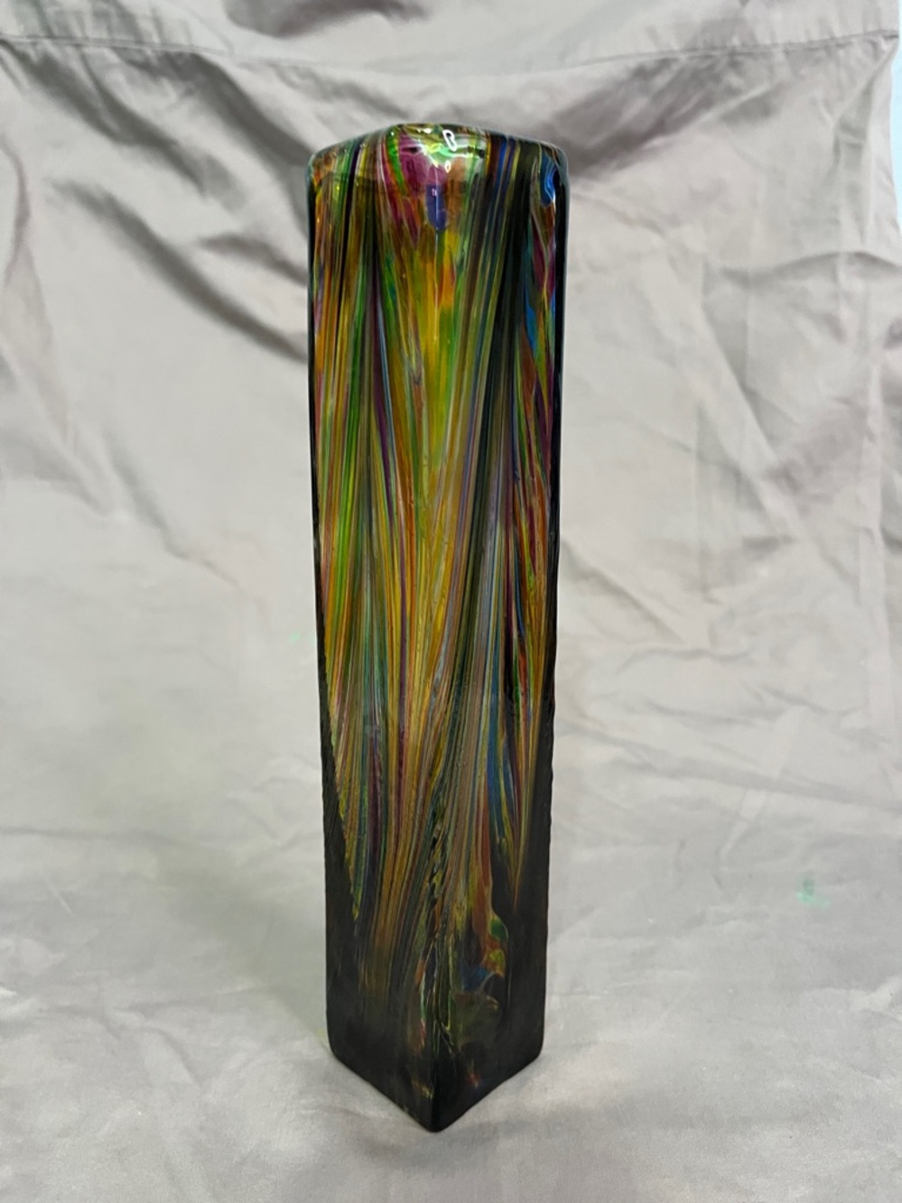 Signed Colorful Murano Style Art Glass Vase Hand-blown "Peacock Glass" - Picture 2 of 9